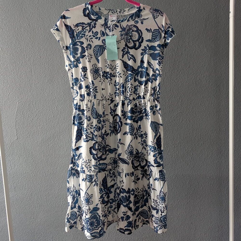 NWT Boutique Boho Soft Tiered Blue and White Dress - Sz M